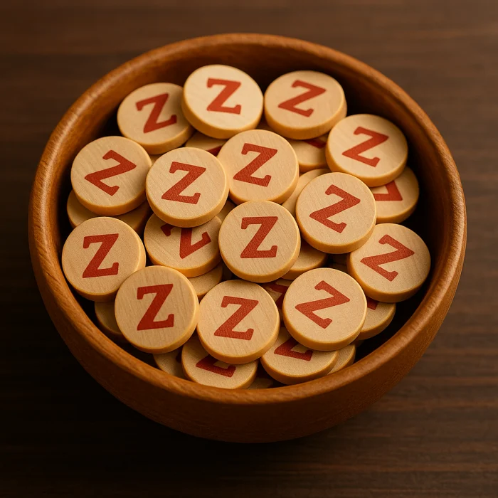 A bowl of red wooden Z Tokens